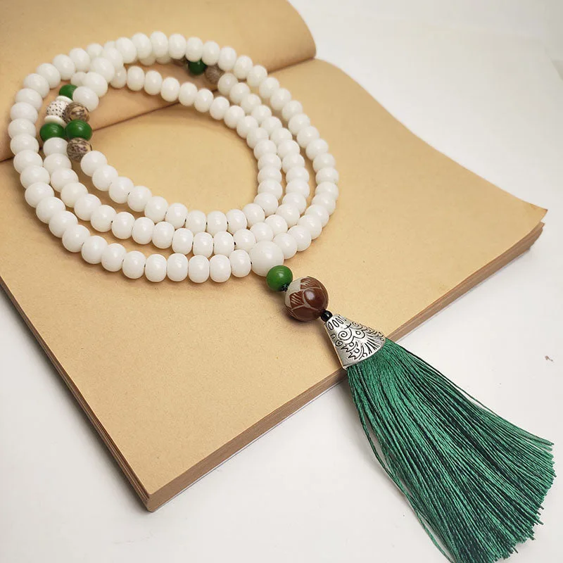White Bodhi Seed Mala 108 Beads Protection Bracelet - Image 3