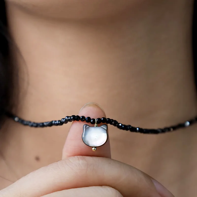 Mythstone Black Spinel Cute Cat Motivate Choker Necklace - Image 10