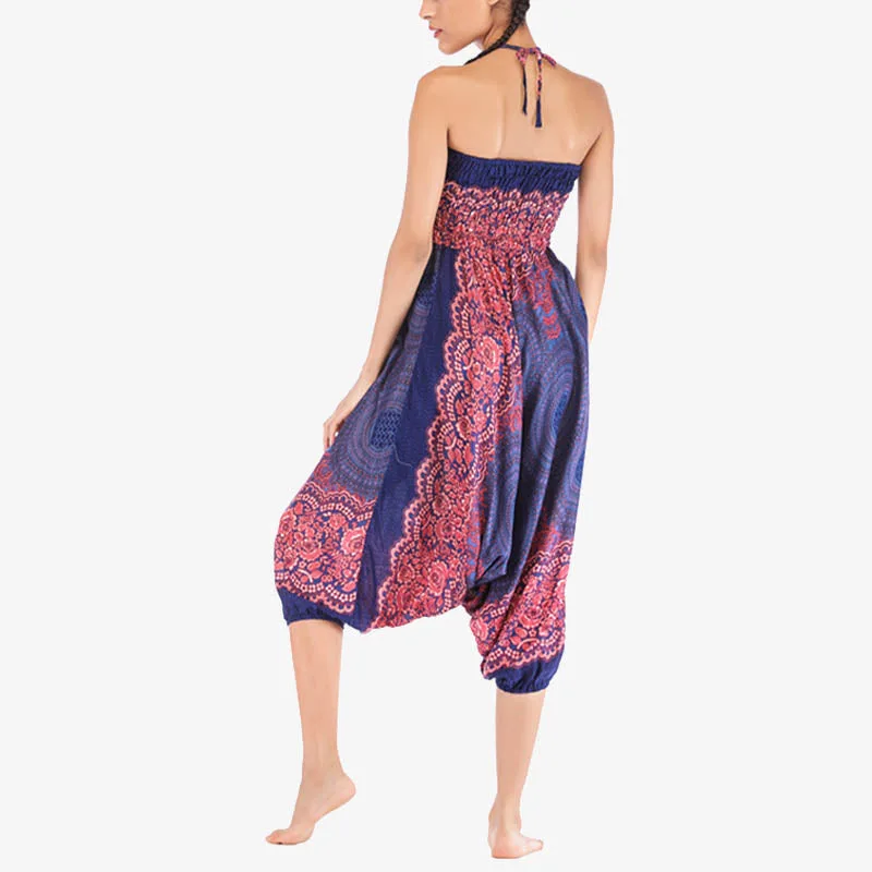 Mythstone Two Style Wear Round Geometric Pattern Loose Smocked Harem Trousers Jumpsuit High Waist Women's Yoga Pants - Image 19