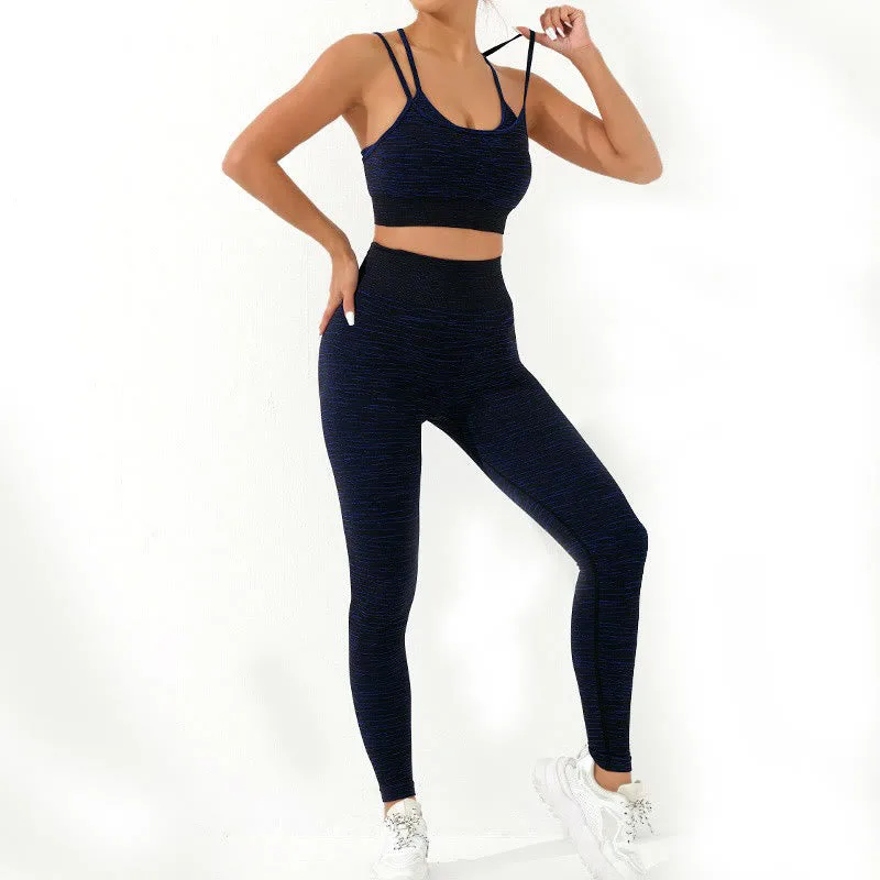 Mythstone 2Pcs Simple Print Crop Tank Bra Long Sleeve Top Leggings Pants Sports Outfits Women's Yoga Sets - Image 10