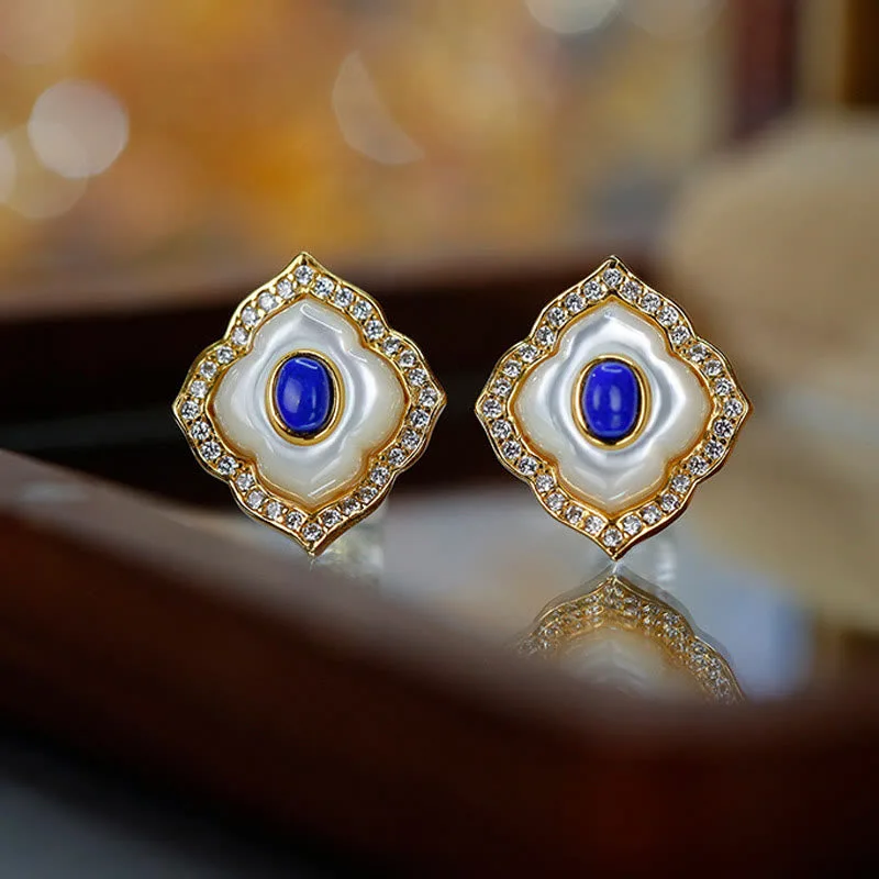 Mythstone 925 Sterling Silver Tridacna Stone Lazurite Prismatic Design Blessing Earrings Necklace Pendant Jewelry Set - Image 8