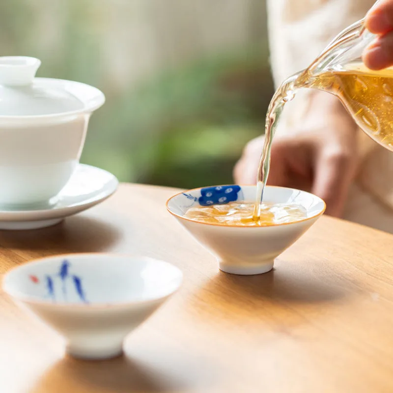 Mythstone - Mandala Flower Koi Fish Lotus Bird Persimmons Teacup Kung Fu Tea Cup 50ml - Image 11