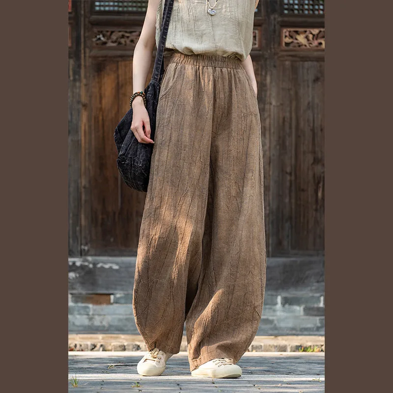 Mythstone Ramie Cotton Linen Pants Tie-dye Design Trousers Loose Zen Yoga Women's Pants with Pockets - Image 3