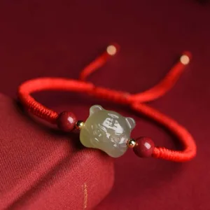 Mythstone Jade Cinnabar Lucky Tiger String Bracelet