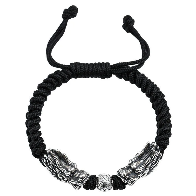 Mythstone 999 Sterling Silver Double Dragon Luck Handmade Braided Bracelet - Image 11