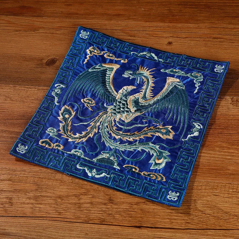 Mythstone Crane Phoenix Dragon Kirin Embroidered Cup Mat Pad Tea Cup Coaster Square Kung Fu Tea Mat - Image 9