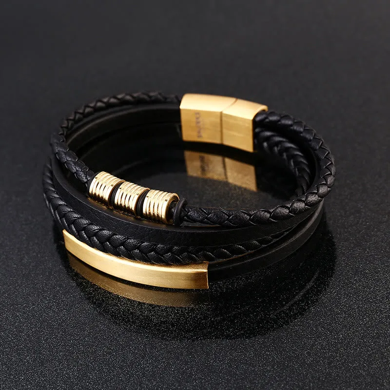 Mythstone Leather Multi-Layer Titanium Steel Balance Braided Magnetic Buckle Bracelet - Image 16