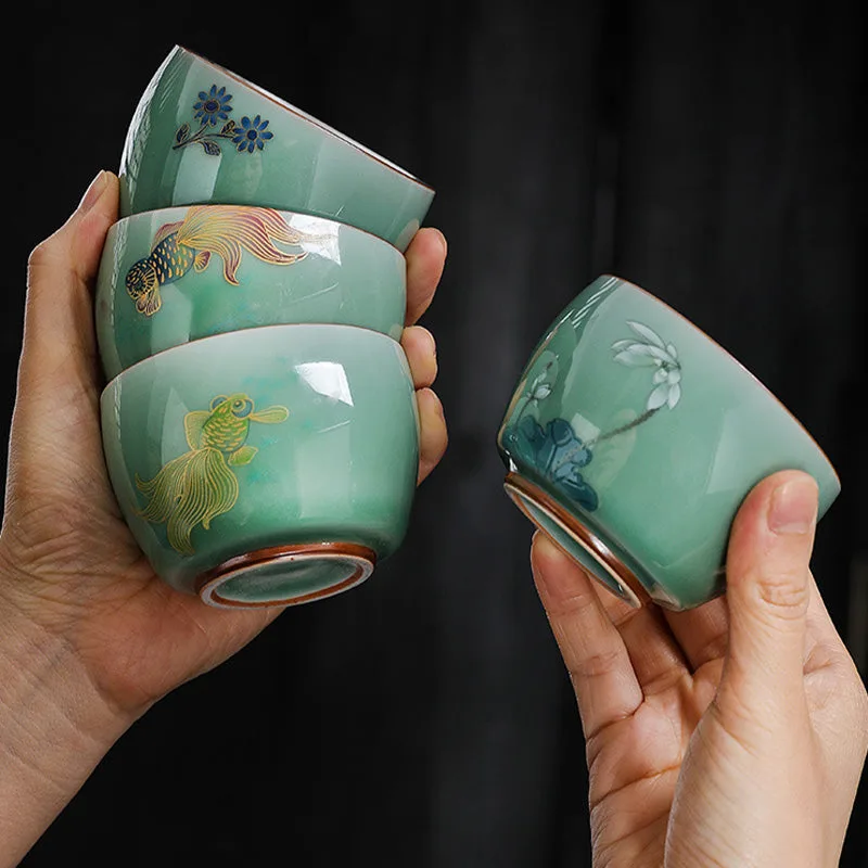 Mythstone - 999 Sterling Silver Gilding Butterfly Goldfish Lotus Koi Fish Ceramic Teacup Kung Fu Tea Cup 120ml - Image 15