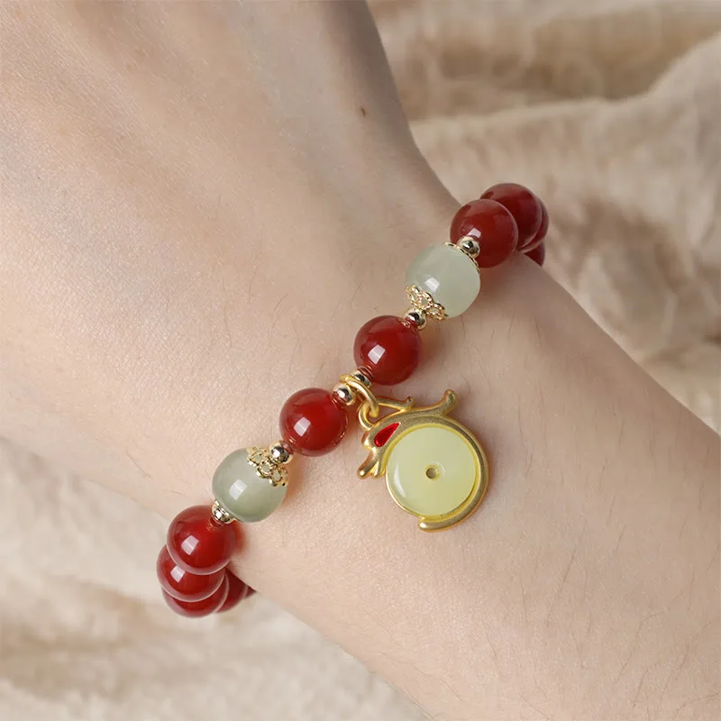 Mythstone Year of the Dragon Red Agate Jade Peace Buckle Fu Character Success Bracelet - Image 4