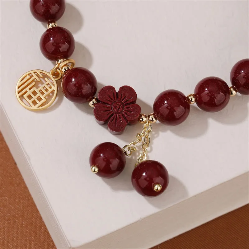Mythstone Cinnabar Fu Character Cherry Blossom Blessing Bracelet - Image 5