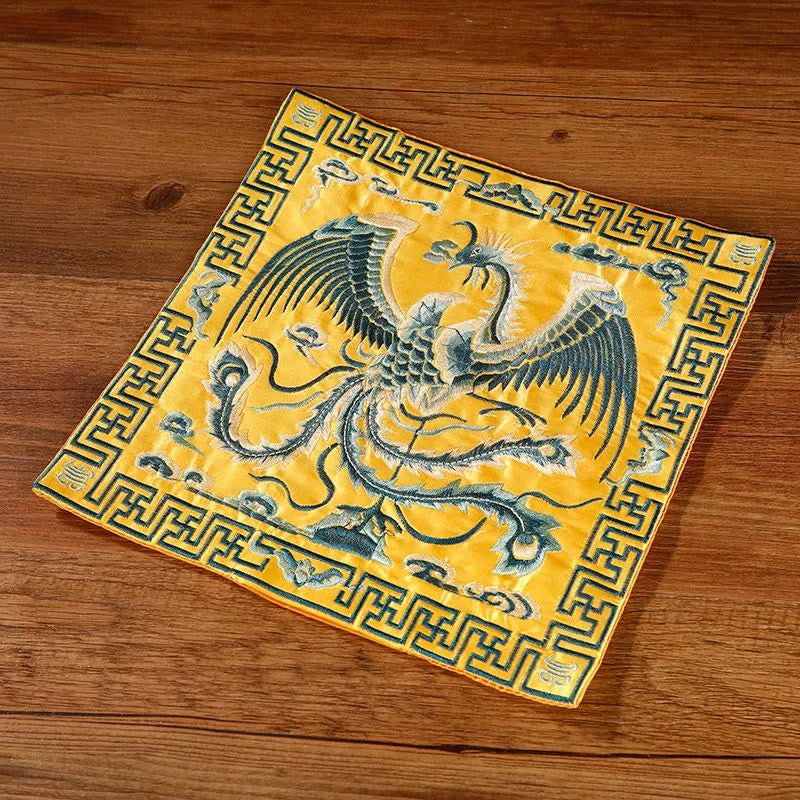 Mythstone Crane Phoenix Dragon Kirin Embroidered Cup Mat Pad Tea Cup Coaster Square Kung Fu Tea Mat - Image 17