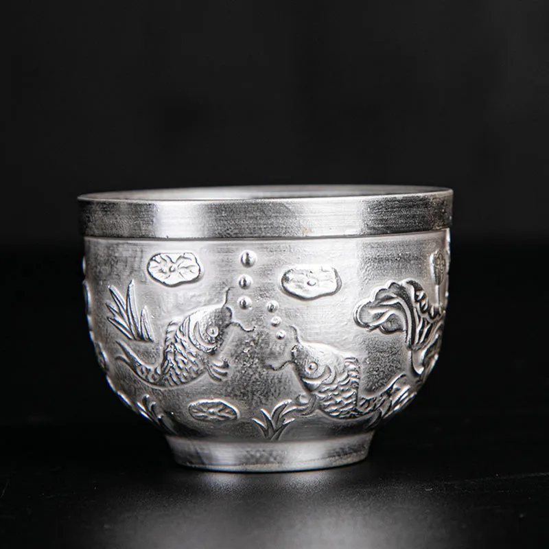 Mythstone - Fu Character Dragon Phoenix Horse Koi Fish Silver Gilding Ceramic Teacup Kung Fu Tea Cup - Image 9