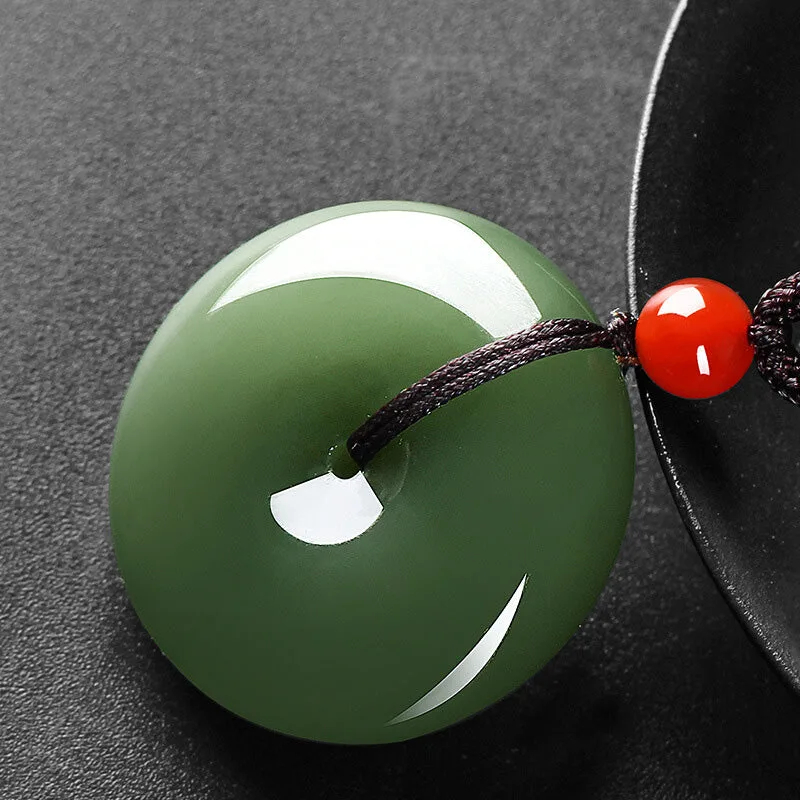 Mythstone Natural Round Jade Peace Buckle Prosperity Necklace String Pendant - Image 11