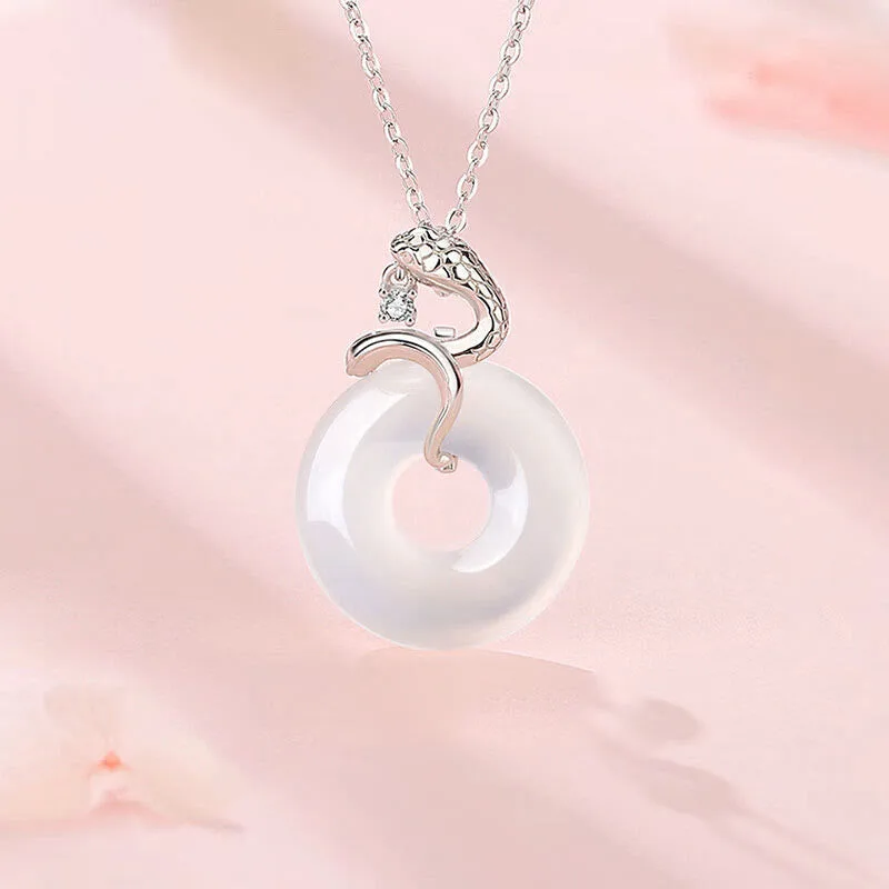 Mythstone 925 Sterling Silver Chalcedony Peace Buckle Year Of The Snake Harmony Necklace Pendant