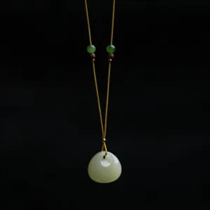 Mythstone Natural Hetian Jade Small Bag Pattern Prosperity String Necklace Pendant