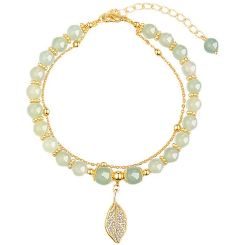 Mythstone Jade Leaf Ginkgo Tulip Peanut Fu Character Luck Beaded Bracelet - Image 9