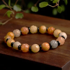 Mythstone Golden Silk Jade Lotus Wealth Luck Bracelet