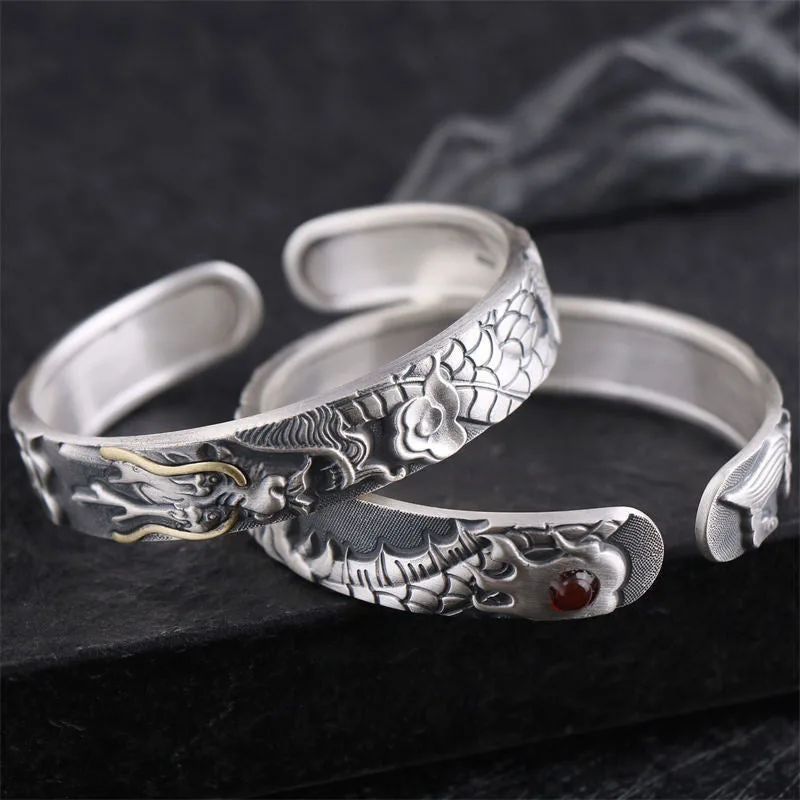 Mythstone 999 Sterling Silver Dragon Strength Protection Bracelet Bangle - Image 2