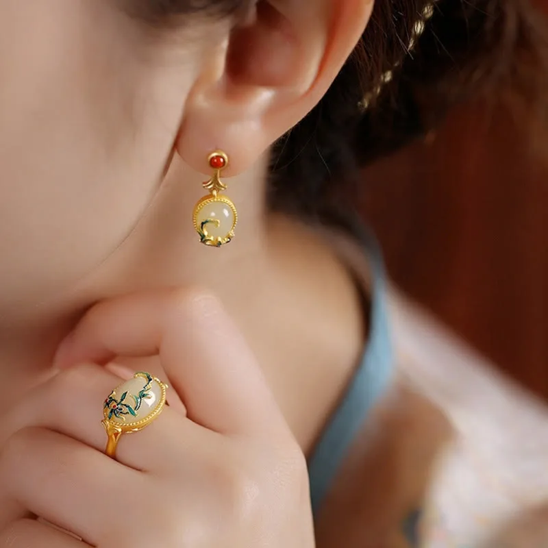 Mythstone Vintage Jade Red Agate Abundance Copper Drop Earrings - Image 4