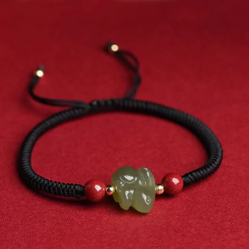 Year of the Rabbit Hetian Jade Bunny Cinnabar Beaded Abundance String Bracelet - Image 12