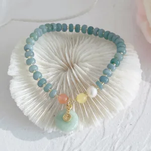 Mythstone Natural Hetian Jade Pearl Peace Buckle Fu Character Gourd Money Bag Strawberry Quartz PiXiu Luck Bracelet