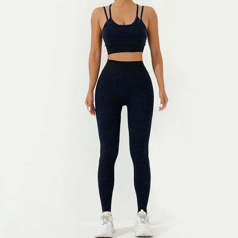 Mythstone 2Pcs Simple Print Crop Tank Bra Long Sleeve Top Leggings Pants Sports Outfits Women's Yoga Sets - Image 8