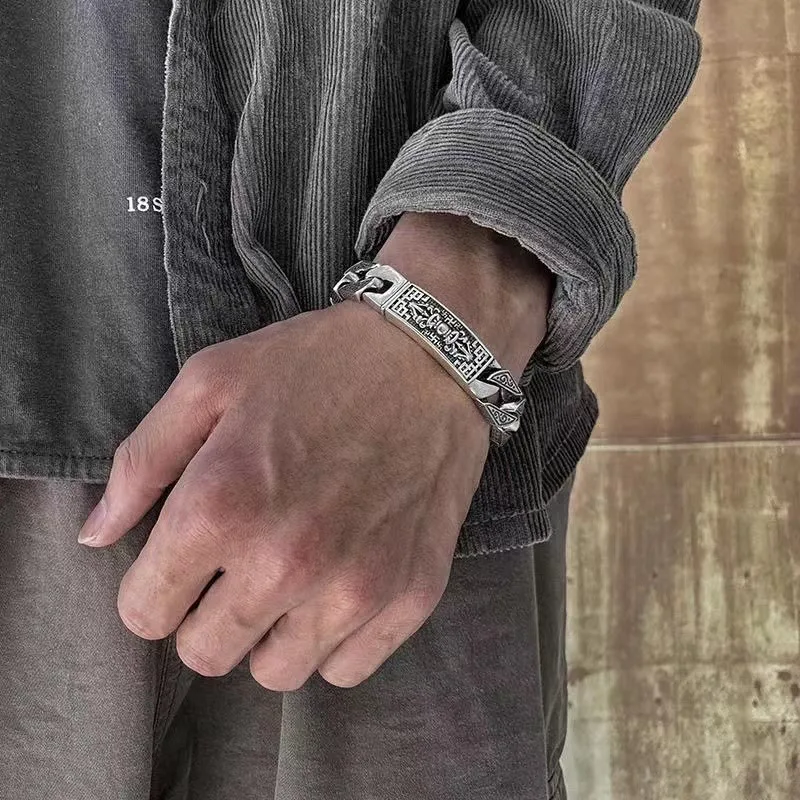 Mythstone Tibetan Om Mani Padme Hum Dorje Vajra Swastika Carved Purity Bracelet - Image 9