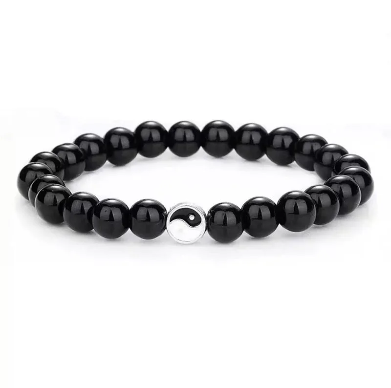 Mythstone 3pcs Natural White Turquoise Frosted Stone Bead Yin Yang Wealth Bracelet - Image 11