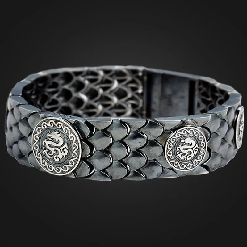 Mythstone 925 Sterling Silver Dragon Scales Luck Success Bracelet Bangle - Image 5