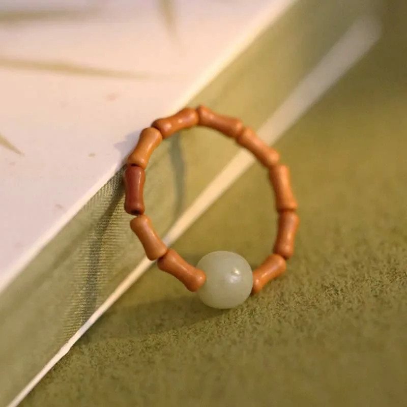 Mythstone Hetian Jade Beaded Bamboo Prosperity Luck Ring - Image 11