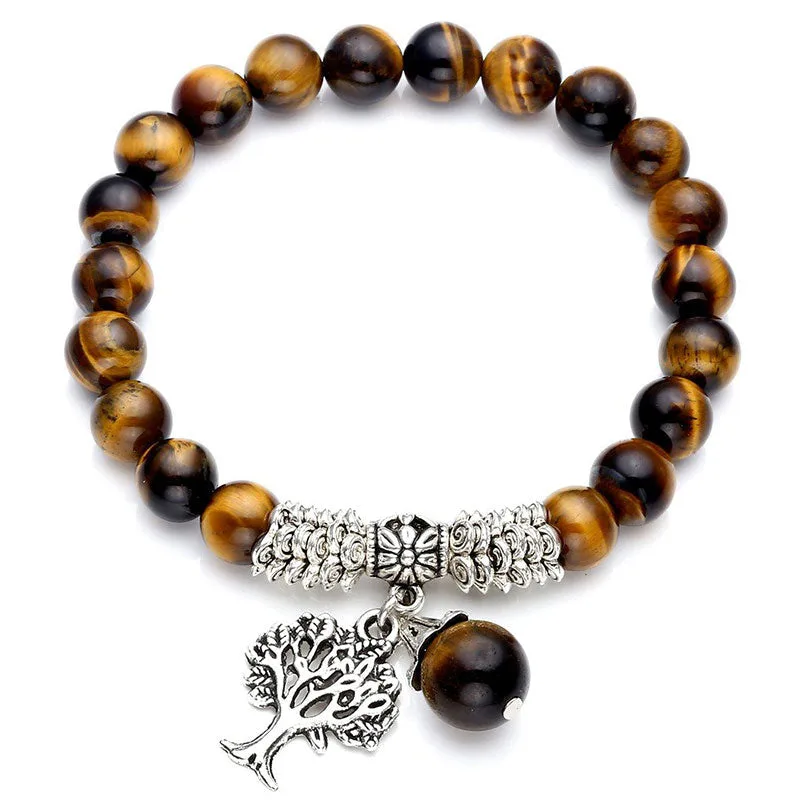 Mythstone Natural Gemstone Tree of Life Lucky Charm Stretch Bracelet - Image 27