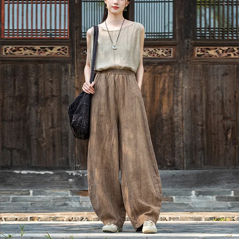 Mythstone Ramie Cotton Linen Pants Tie-dye Design Trousers Loose Zen Yoga Women's Pants with Pockets - Image 7