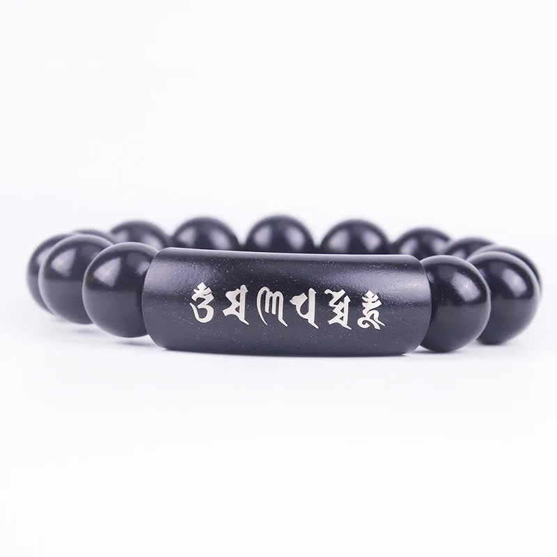 Mythstone 999 Sterling Silver Ebony Wood Om Mani Padme Hum Inlaid Balance Bracelet - Image 10