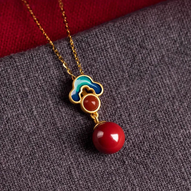 Mythstone 925 Sterling Silver Plated Gold Cinnabar Red Agate Blessing Necklace Pendant Earrings Ring Set - Image 6