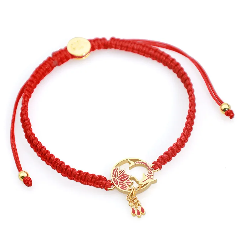 Mythstone Tibetan Handmade Lotus Koi Fish Lucky Red String Bracelet - Image 5