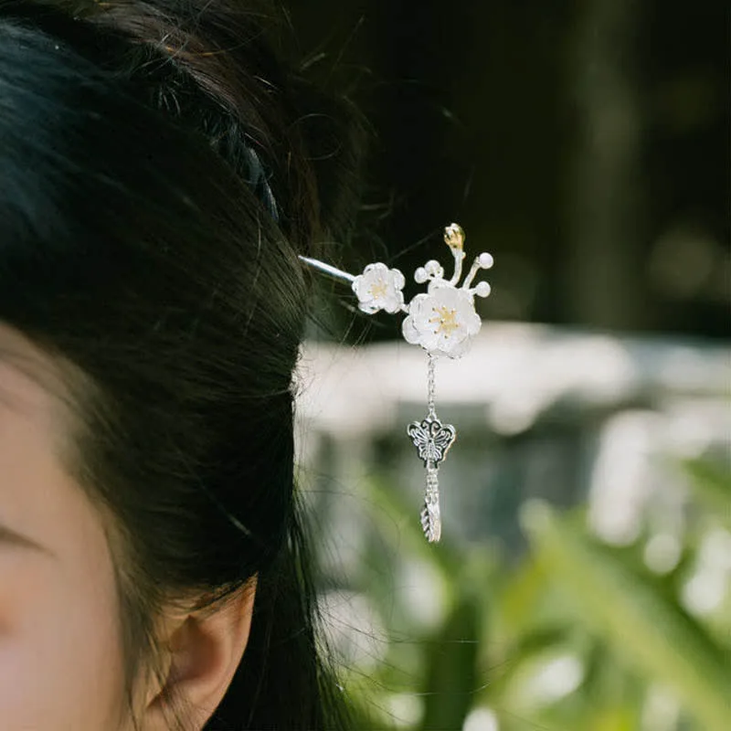 Mythstone Plum Blossom Butterfly Love Freedom Tassel Hairpin - Image 4