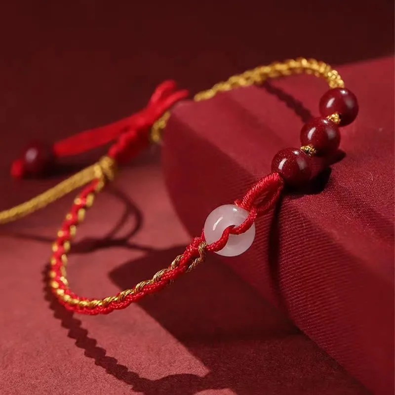 Mythstone Natural Cinnabar Jade Peace Buckle Blessing Bracelet - Image 5