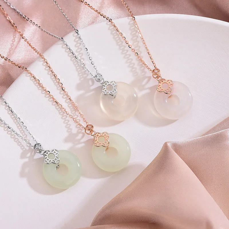 Mythstone 925 Sterling Silver Natural Hetian White Jade Chalcedony Coin Peace Buckle Luck Necklace Pendant - Image 2