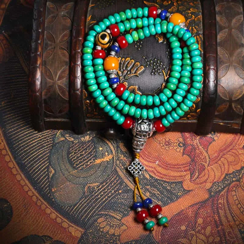 Mythstone 108 Mala Beads Tibetan Turquoise Dzi Bead Protection Bracelet - Image 9