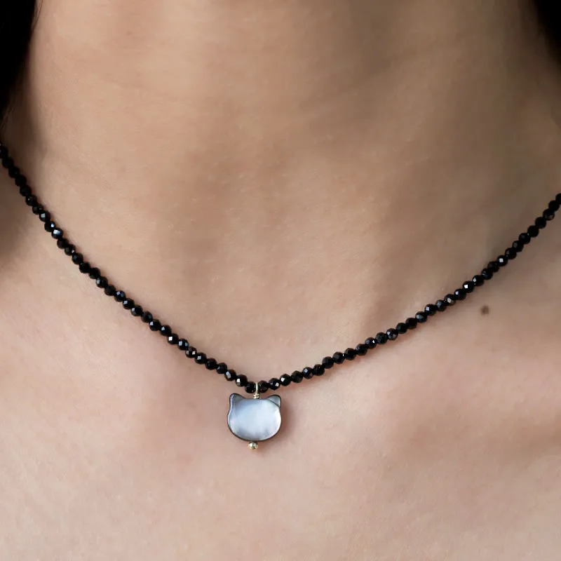 Mythstone Black Spinel Cute Cat Motivate Choker Necklace - Image 9