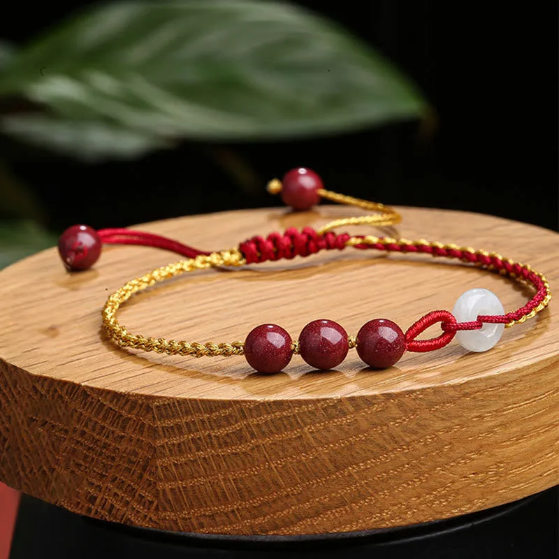 Mythstone Natural Cinnabar Jade Peace Buckle Blessing Bracelet - Image 4