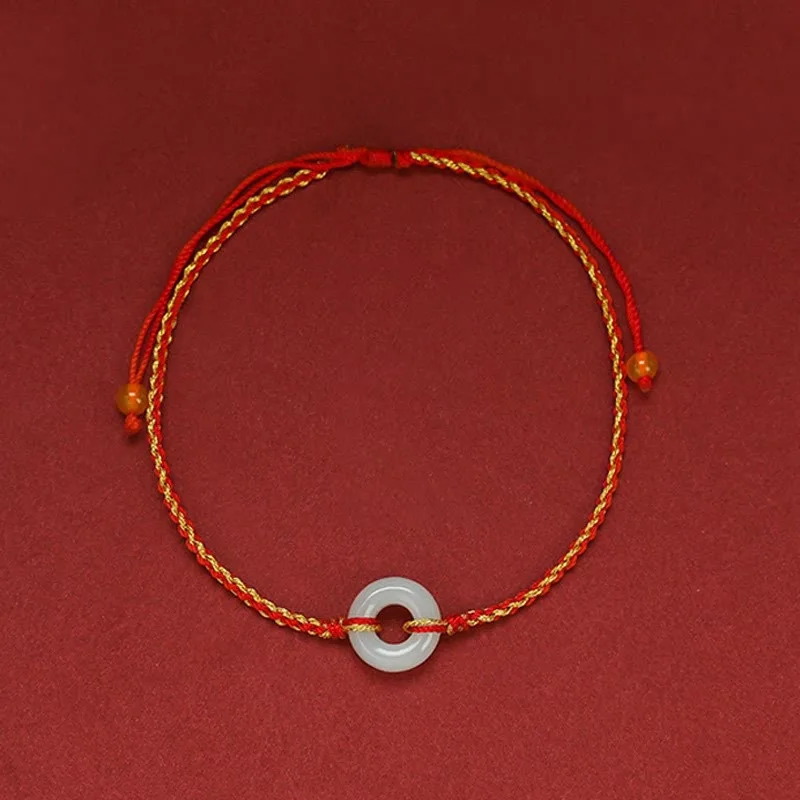 Mythstone Round Peace Buckle Jade Luck Abundance Braided Bracelet Anklet - Image 3