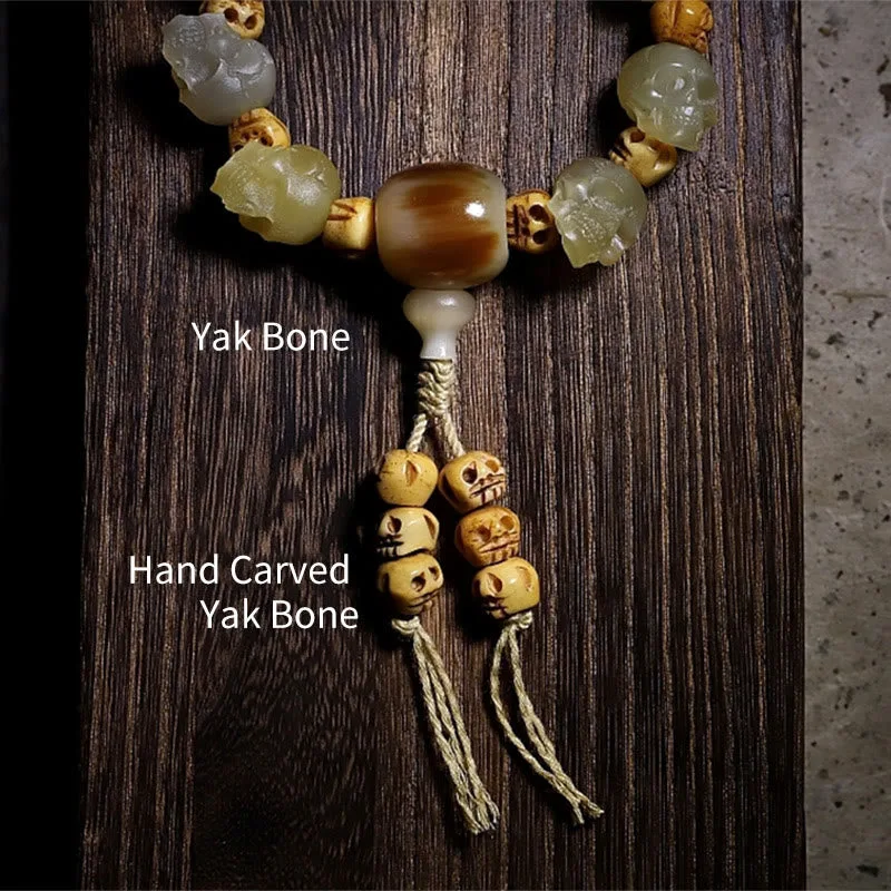 Mythstone Handmade Tibetan Sheep Horn Skull The Lord of the Corpse Forest Yak Bone Engraved Luck Bracelet - Image 14