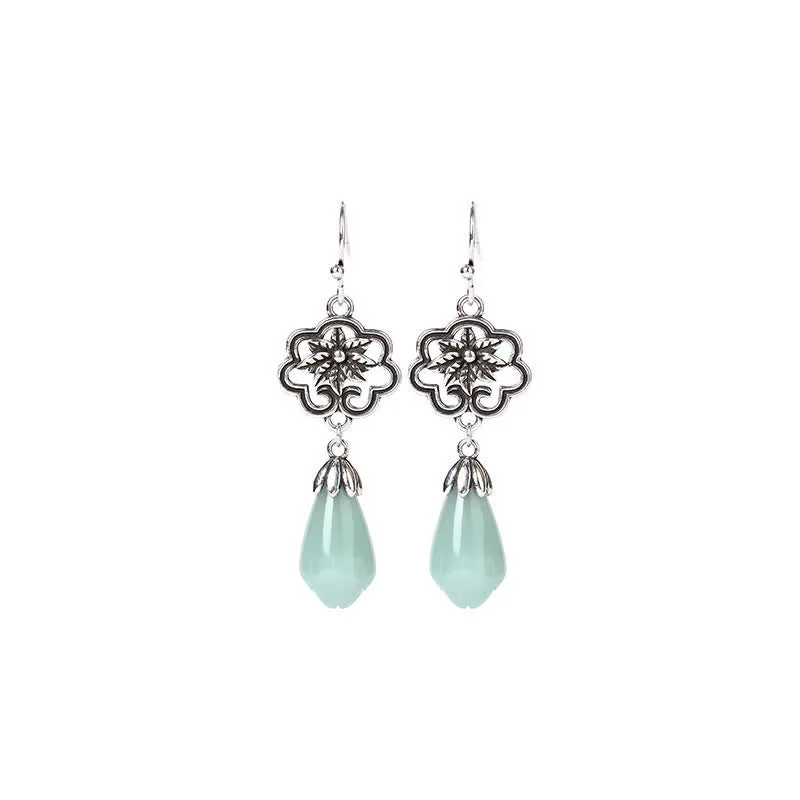 Mythstone Magnolia Flower Jade Water Drop Prosperity Dangle Earrings - Image 5
