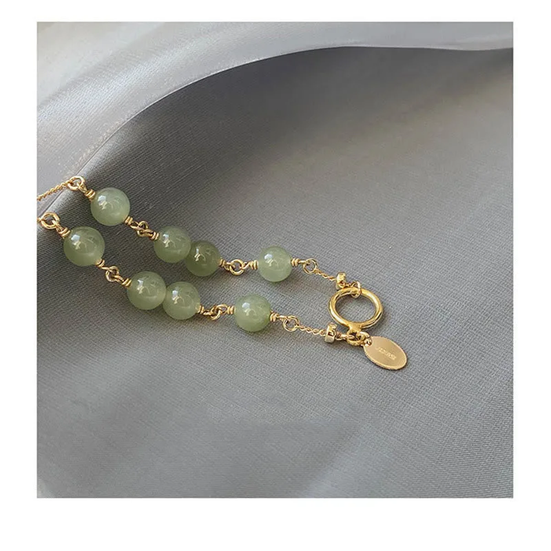 Mythstone 14k Gold Plated Hetian Jade Beaded Prosperity Chain Bracelet - Image 5
