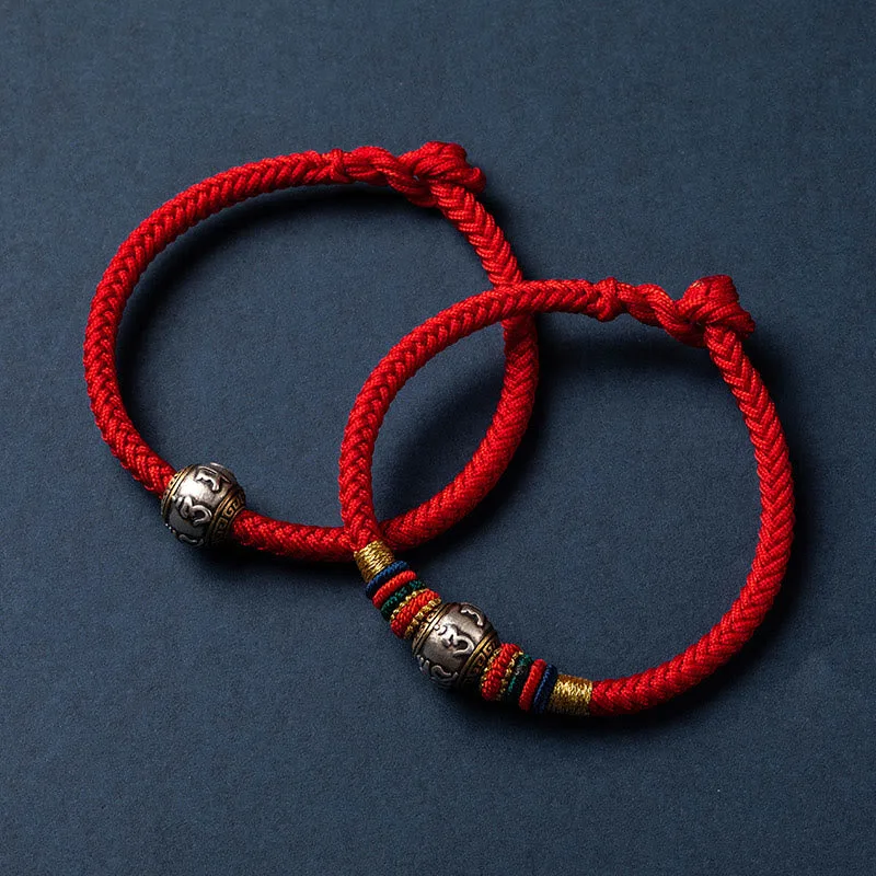 Mythstone 925 Sterling Silver Tibet Handmade Om Mani Padme Hum Luck Protection King Kong Knot Braided Bracelet - Image 22