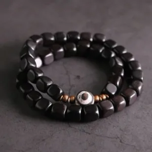 Mythstone Ebony Wood Dzi Bead Copper Peace Couple Bracelet