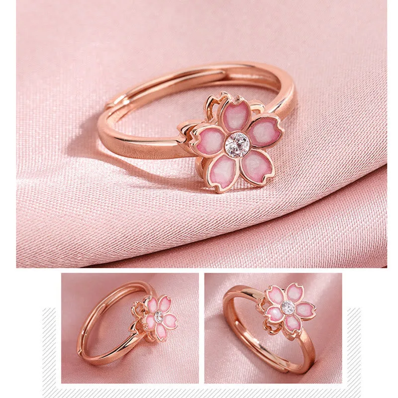 Mythstone 925 Sterling Silver Cherry Blossom Blessing Chain Bracelet Rotatable Ring - Image 18