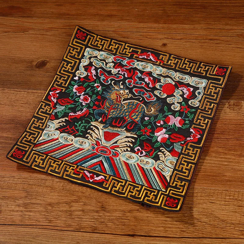 Mythstone Crane Phoenix Dragon Kirin Embroidered Cup Mat Pad Tea Cup Coaster Square Kung Fu Tea Mat - Image 32