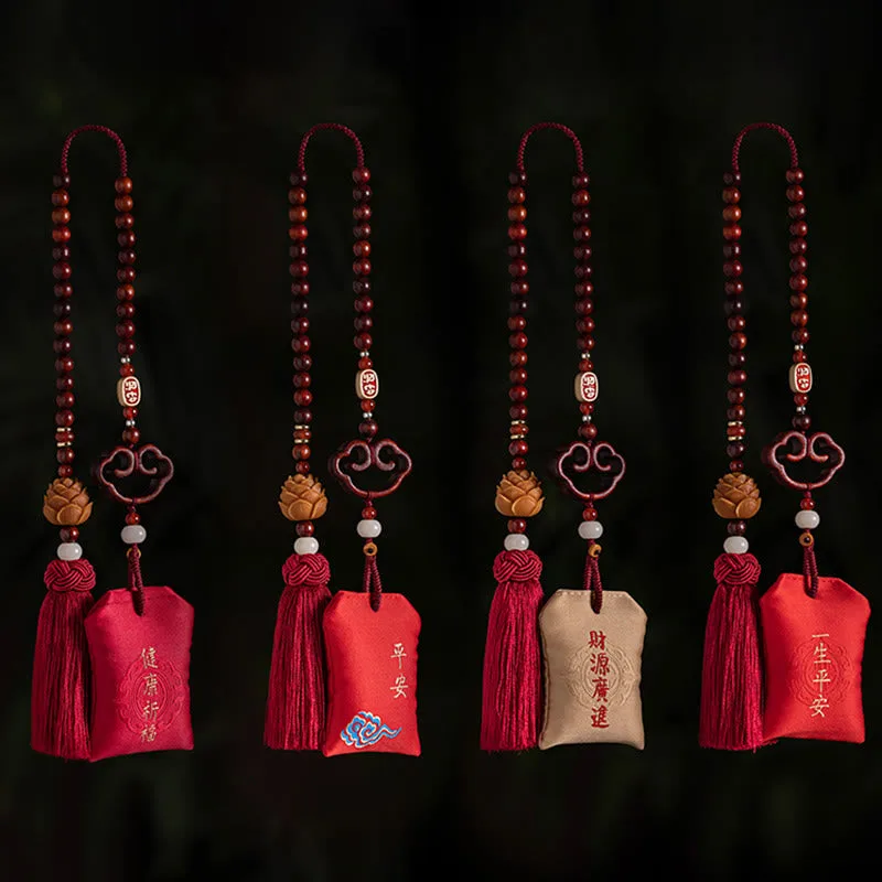 Mythstone Tibetan Small Leaf Red Sandalwood Lotus Cinnabar Sachet Protection Tassel Car Hanging Decoration - Image 17